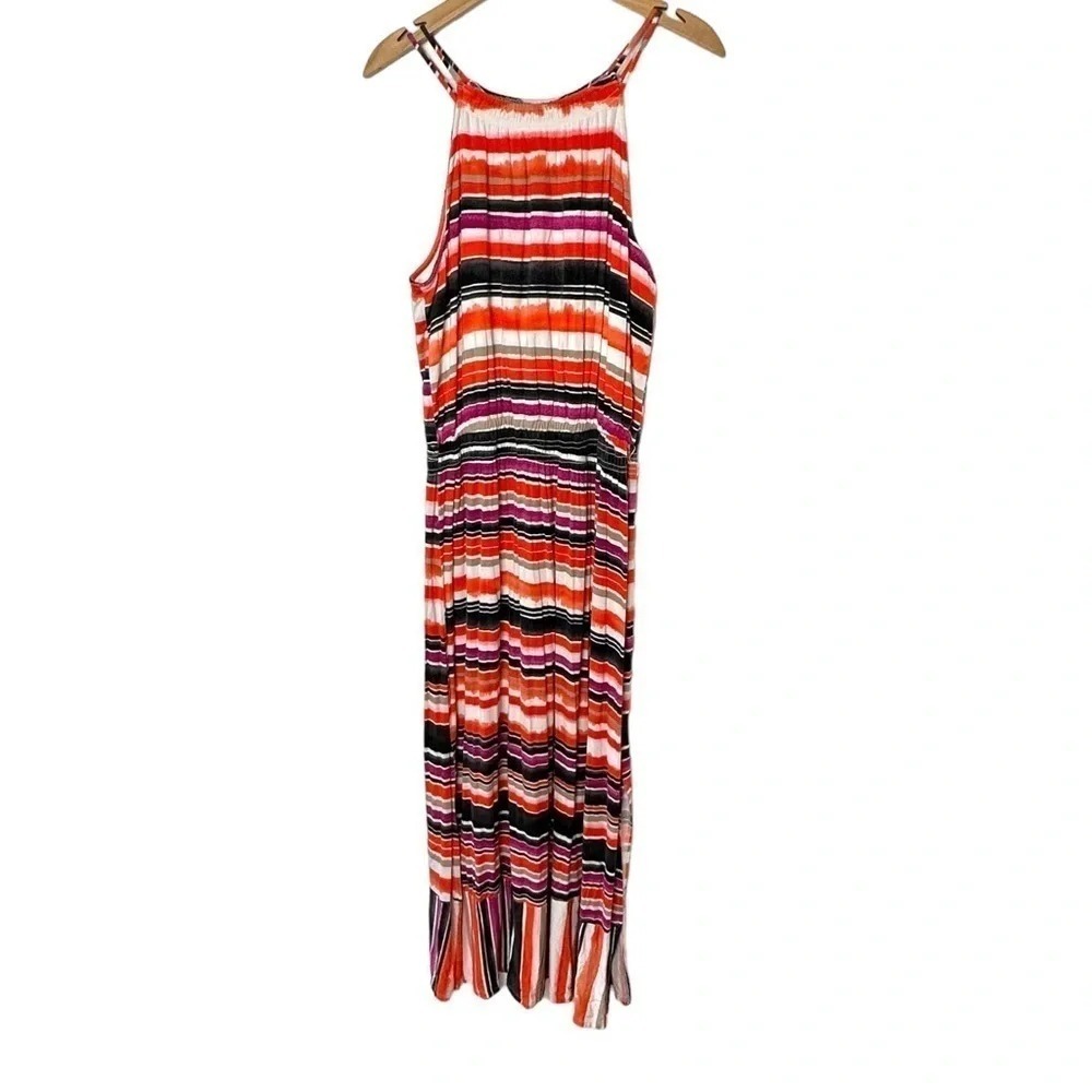 Apt 9 Womens Striped Halter Maxi Dress Orange Pink Black Size Lโ